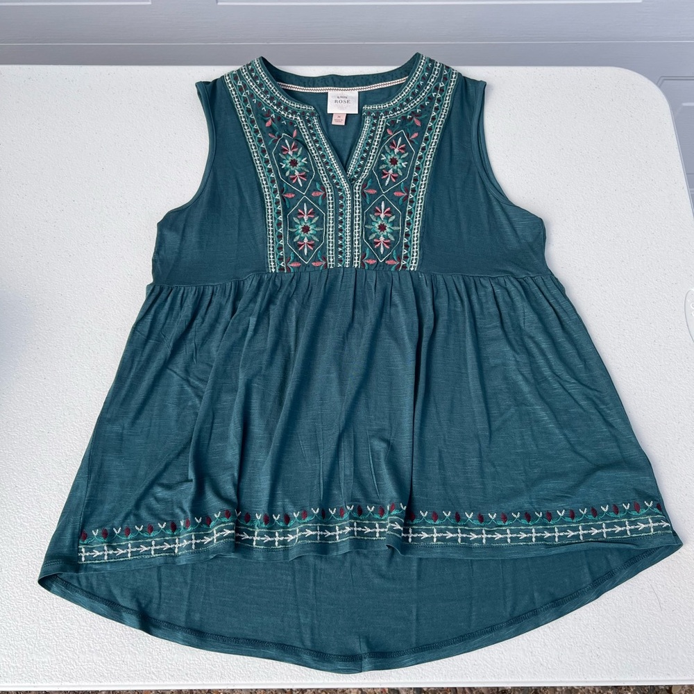 Knox Rose Teal Embroidered Sleeveless Top